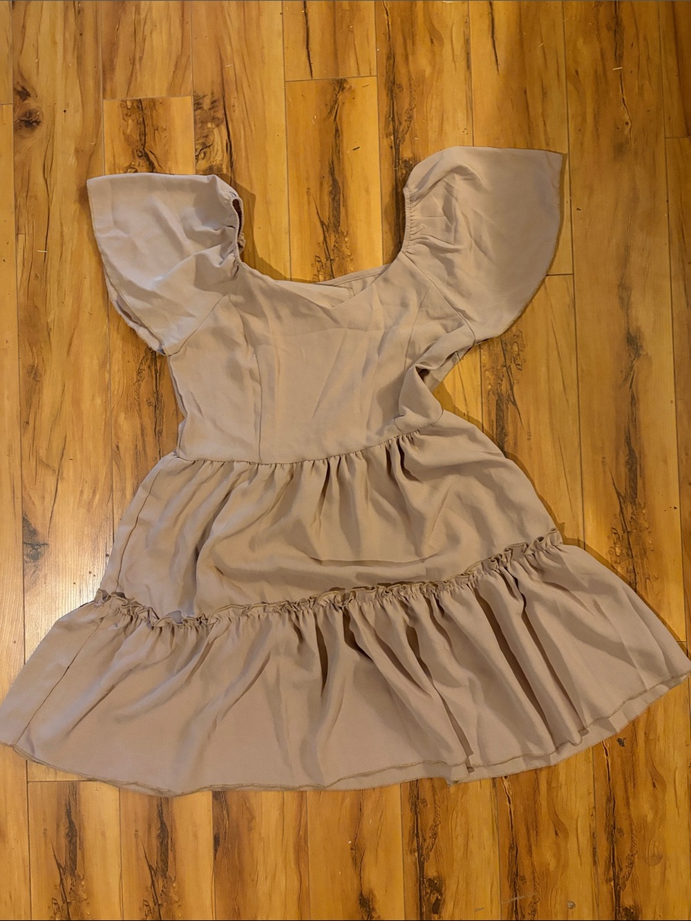 SHEIN Puff Sleeve Ruffle Dress - Taupe